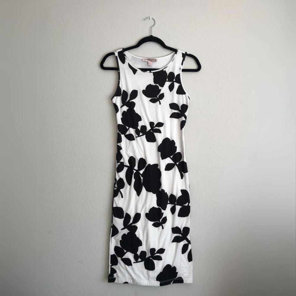 Forever21 Black and White Floral Bodycon Midi Dress